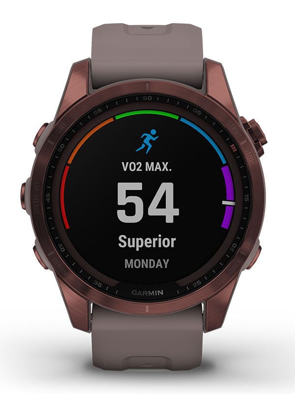 GARMIN Fenix 7S Sapphire Solar - Bronsfärgad titan & skiffergrått armband klockor - Klockeriet.se