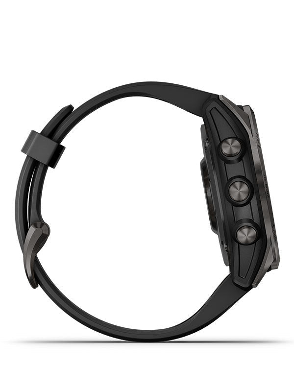 GARMIN Fenix 7S Sapphire Solar - Kolgrå titan och svart silikonarmband